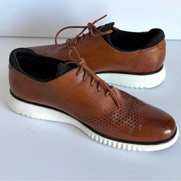 Cole Haan Men\'s 2.ZERØGRAND Laser Wingtip Oxford Shoes | Tan/Ivory Size 12M main image 8